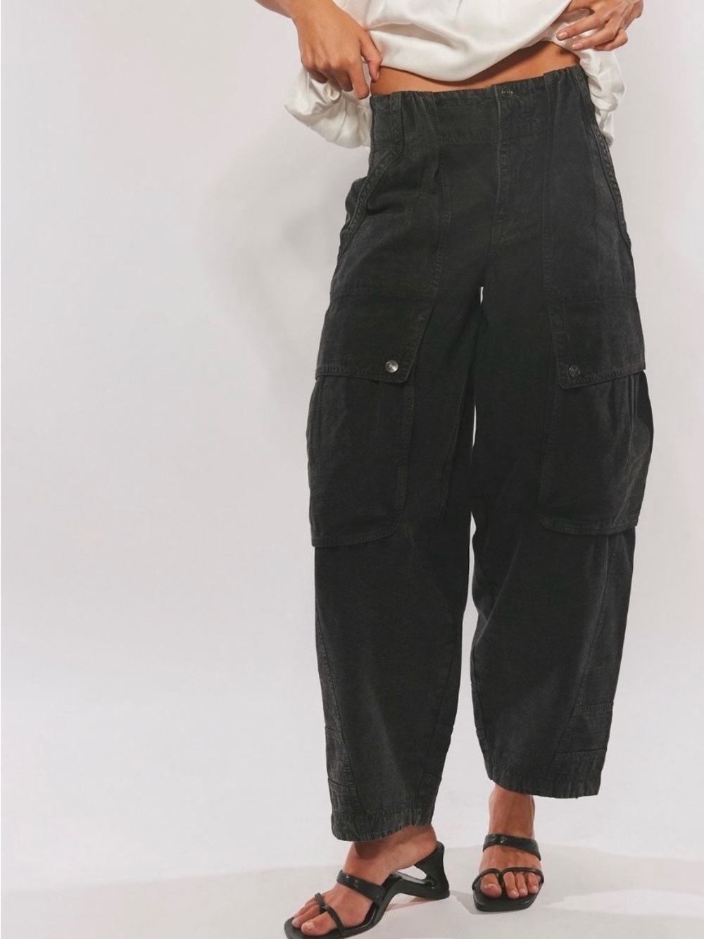 Free People Black Cargo Wide-Leg Pants